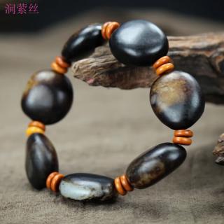 涧萦丝新疆和田玉籽料手串黑沁皮原石原皮男女款独籽黑皮羊脂玉 黑皮