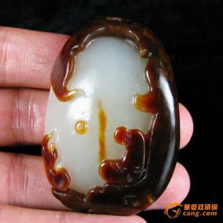 42g顶级润度新疆和田玉枣红皮籽料 苏工雕 悟道