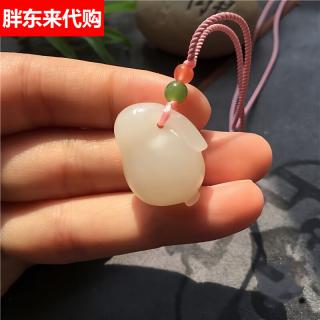 胖东来代购同款保真天然和田玉兔子吊坠青玉山料晴水十二生肖挂坠 白